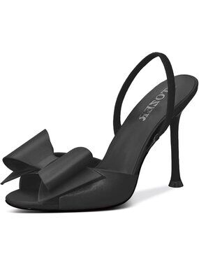 Women's Black Satin Bow Stiletto Sexy High Heels Sandals Open Toe Party Shoes
